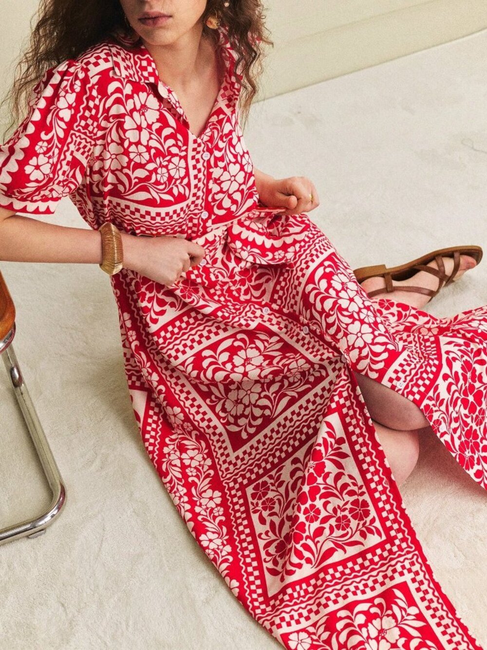 Red Boho Women's Floral Print Maxi Dress - Picture 5 of 6